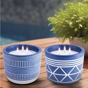 Outdoor Citronella Candle, Pack of 2, Assorted Patterns Blue  New